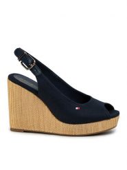 Tommy Hilfiger Sandały Iconic Elena Sling Back Wedge FW0FW04789 Granatowy. Niebieskie sandały Tommy Hilfiger, bez wzorów, z materiału, bez obcasa, na koturnie, bez zapięcia. Za 299.99 zł.