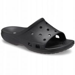 Klapki Dla Dorosłych Crocs Saturday Slide. Czerwone klapki Crocs, bez wzorów, z materiału, bez obcasa, bez zapięcia. Za 139.99 zł.