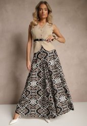 Czarne Szerokie Spodnie z Wiskozy High Waist w Geometryczny Wzór Firdexia. Czarne jeansy Renee, na lato, l, bez wzorów, z jeansu, eleganckie, z podwyższonym stanem. W wyprzedaży za 47.99 zł.