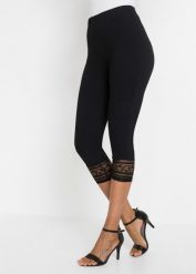 Legginsy rybaczki z koronką. Czarne legginsy bonprix, bez wzorów, z koronki, eleganckie. Za 79.99 zł.