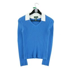 Second life - Damski niebieski sweter - Stan bardzo dobry. Niebieskie swetry Ralph Lauren, bez wzorów, bez ramiączek. Za 136.28 zł.