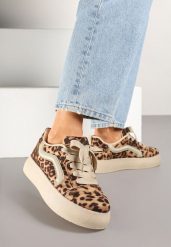 Panterkowe Sneakersy Kultowe Tenisówki na Grubej Podeszwie Nurisora. Trampki Renee, bez wzorów, z jeansu, bez zapięcia. W wyprzedaży za 75.99 zł.