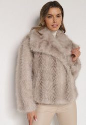 Beżowa Futrzana Kurtka z Cieniowanym Wzorem Monizavia. Brązowe kurtki Born2be, l, bez wzorów, z futra, klasyczne, bez kaptura. Za 229.99 zł.