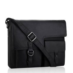 Torba skórzana BETLEWSKI TBS-313 DDDM CZARNY. Czarne torby na laptopa Betlewski, bez wzorów, ze skóry, matowe. Za 399.00 zł.