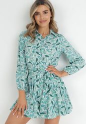 Zielona Sukienka Koszulowa Mini Zdobiona Wzorem Paisley z Wiązanym Paskiem Lanoda. Zielone sukienki Born2be, l, z aplikacjami, bez kołnierzyka, bez ramiączek, mini, koszulowe. W wyprzedaży za 132.99 zł.