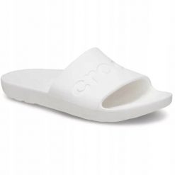 Klapki Dla Dorosłych Crocs Slide. Zielone klapki Crocs, bez wzorów, z materiału, bez obcasa, bez zapięcia. Za 119.99 zł.