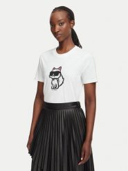 KARL LAGERFELD T-Shirt Ikon Sketch Choupette A1W17128 Biały Regular Fit. Białe t-shirty KARL LAGERFELD, m, bez wzorów, z bawełny, bez kołnierzyka, bez ramiączek. Za 389.99 zł.