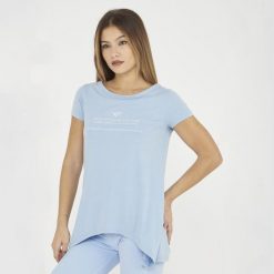 T-shirt gimnastyczny Europa damski jasnoniebieski. Niebieskie t-shirty LEGEA, bez wzorów, z bawełny, sportowe, bez kołnierzyka, bez ramiączek. Za 56.00 zł.