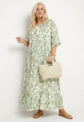 Zielona Sukienka z Wiskozy o Prostym Kroju z Wiązaniem w Roślinny Wzór Edirania. Zielone sukienki Born2be, na co dzień, plus size, z aplikacjami, z wiskozy, eleganckie, bez kołnierzyka, plus size, bez ramiączek, maxi, proste. Za 89.99 zł.