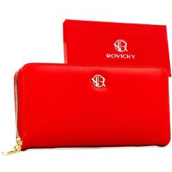 Portfel-piórnik damski wykonany ze skóry ekologicznej w czerwonym kolorze - Rovicky. Czerwone portfele ROVICKY, bez wzorów, ze skóry ekologicznej. Za 45.00 zł.