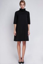 Czarna Dzianinowa Sukienka z Kominem i Kontrafałdą na Plecach. Czarne sukienki SALE, m, bez wzorów, z dzianiny, bez kołnierzyka, bez ramiączek. Za 149.00 zł.