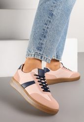 Różowo-Granatowe Sneakersy Tenisówki z Geometrycznym Wzorem Hanivra. Czerwone trampki Renee, bez wzorów, z jeansu, sportowe, bez zapięcia. W wyprzedaży za 67.99 zł.