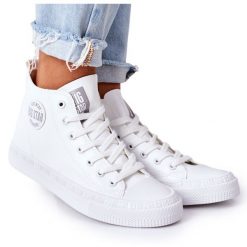 Damskie Wysokie Trampki Big Star GG274016 Białe. Białe trampki bez wzorów, z materiału, retro, bez zapięcia. Za 207.90 zł.