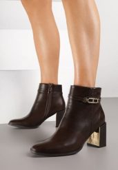 Brązowe Botki na Obcasie z Klamrą Latirra. Brązowe botki Born2be, bez wzorów, z jeansu, eleganckie, bez obcasa, na obcasie, bez zapięcia. Za 139.99 zł.