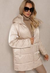 Beżowa Pikowana Kurtka o Długim Kroju z Kapturem Toriola. Brązowe kurtki Renee, l, bez wzorów, z jeansu, eleganckie, z kapturem. W wyprzedaży za 195.99 zł.