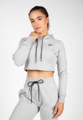 Pixley Crop Top Bluza z kapturem - Szary. Szare bluzy GORILLA WEAR, s, bez wzorów, z bawełny, z kapturem, na fitness i siłownię. Za 198.00 zł.