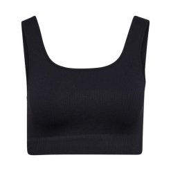 Biustonosz dla kobiet Hummel Pulse. Czarne biustonosze sportowe Hummel, bez wzorów, prążkowane, na fitness i siłownię. Za 189.00 zł.