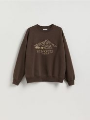 Bluza z haftem - ciemnobrązowy. Brązowe bluzy Reserved, l, bez wzorów, z bawełny, bez ramiączek, bez kaptura. Za 119.99 zł.