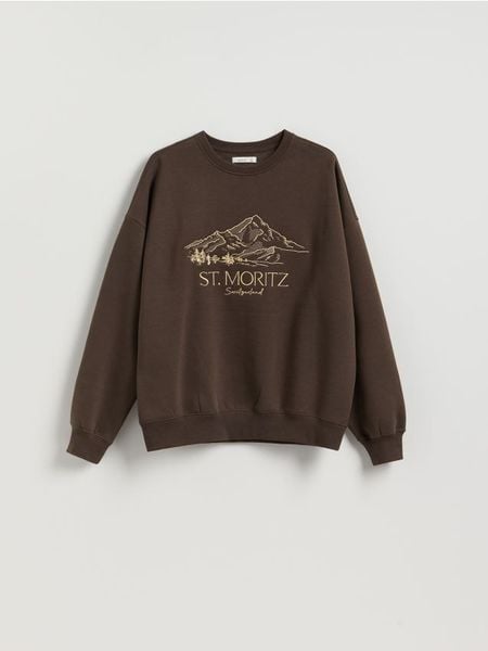 Bluza z haftem - ciemnobrązowy. Brązowe bluzy Reserved, l, bez wzorów, z bawełny, bez ramiączek, bez kaptura. Za 119.99 zł.