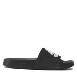 Klapki adidas. Czarne klapki adidas, bez wzorów, sportowe, bez obcasa, bez zapięcia. Za 129.99 zł.