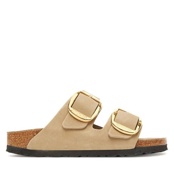 Klapki Birkenstock. Brązowe klapki Birkenstock, bez wzorów, bez obcasa, bez zapięcia. Za 539.99 zł.