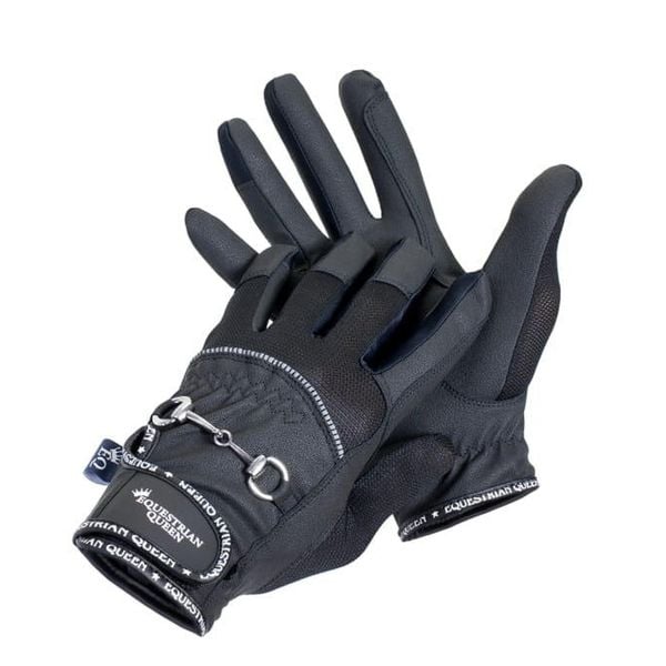 Rękawiczki do jazdy konnej damskie EQ.QUEEN Crete. Czarne rękawiczki EQUESTRIAN QUEEN, bez wzorów, sportowe. Za 106.99 zł.