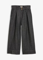 Jeansy wide leg o skróconej długości. Czarne jeansy bonprix, bez wzorów, z jeansu. Za 129.99 zł.