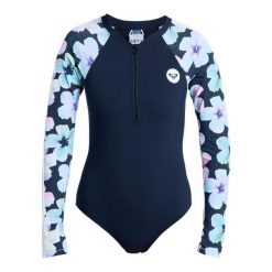 Jednoczęściowy kostium kąpielowy z długim rękawem damski ROXY ACTIVE. Czarne stroje jednoczęściowe Roxy, bez wzorów, z elastanu, sportowe. Za 389.99 zł.