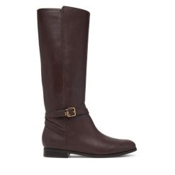 Oficerki LAUREN RALPH LAUREN. Brązowe kozaki Lauren Ralph Lauren, bez wzorów, bez obcasa, na płaskiej podeszwie, bez zapięcia. Za 1,299.00 zł.