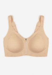 Jasnobeżowy Sportowy Biustonosz z Suwakiem z Przodu Eziline. Brązowe biustonosze sportowe Born2be, bez wzorów. Za 69.99 zł.