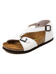 Comfortfusse Skórzane sandały w kolorze białym rozmiar: 37. Białe sandały Comfortfüße, bez wzorów, z nubiku, klasyczne, z otwartym noskiem, bez obcasa, bez zapięcia. Za 239.99 zł.