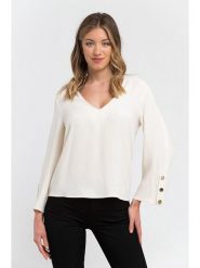 Trussardi Bluzka w kolorze kremowym rozmiar: 38. Brązowe bluzki TRUSSARDI, bez wzorów, klasyczne, bez kołnierzyka, bez ramiączek. Za 219.60 zł.