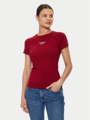 Tommy Jeans T-Shirt Essential DW0DW18397 Bordowy Slim Fit. Czerwone t-shirty Tommy Jeans, xxs, bez wzorów, z jeansu, bez kołnierzyka, bez ramiączek. Za 109.99 zł.
