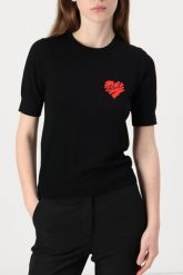 KARL LAGERFELD Czarny sweter damski Hearts Knit Top. Czarne swetry KARL LAGERFELD, s, bez wzorów, z materiału, bez ramiączek. W wyprzedaży za 389.99 zł.