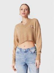 Calvin Klein Jeans Sweter J20J220525 Beżowy Relaxed Fit. Brązowe swetry Calvin Klein Jeans, xl, bez wzorów, z jeansu, bez ramiączek. Za 449.99 zł.