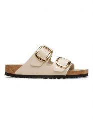 Birkenstock Skórzane klapki "Arizona Big Buckle" w kolorze kremowym rozmiar: 39. Brązowe klapki Birkenstock, bez wzorów, klasyczne, z otwartym noskiem, bez obcasa, bez zapięcia. Za 592.99 zł.