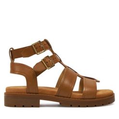 Sandały Clarks. Brązowe sandały Clarks, bez wzorów, bez obcasa, na płaskiej podeszwie, bez zapięcia. Za 319.99 zł.
