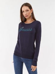 Guess Sweter W3BR22 Z2NQ2 Granatowy Slim Fit. Niebieskie swetry Guess, xs, z aplikacjami, z wiskozy, bez ramiączek. Za 229.99 zł.