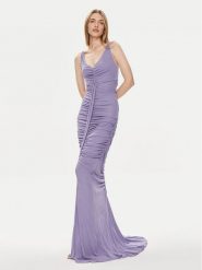 Elisabetta Franchi Sukienka wieczorowa AB-590-42E2-V780 Fioletowy Regular Fit. Fioletowe sukienki Elisabetta Franchi, bez wzorów, z wiskozy, wizytowe, bez kołnierzyka, bez ramiączek. Za 3,989.00 zł.