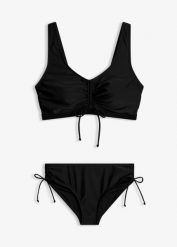 Bikini bustier (2 części) z troczkami. Czarne bikini bonprix, bez wzorów. Za 114.99 zł.