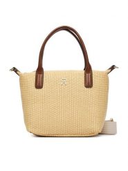 Tommy Hilfiger Torebka Popette Mini Tote Raffia AW0AW18523 Beżowy. Brązowe torebki klasyczne Tommy Hilfiger, bez wzorów, z syntetyku, bez dodatków. Za 449.99 zł.