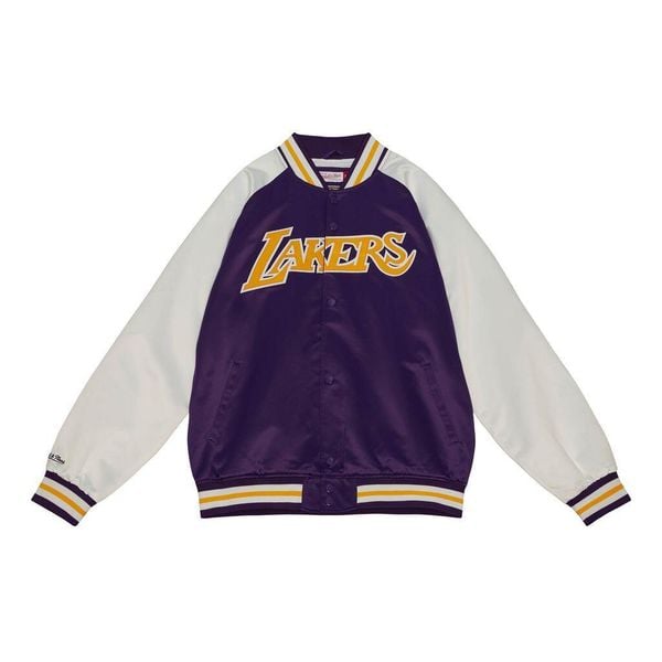 Lekka satynowa kurtka Los Angeles Lakers Primetime. Fioletowe kurtki Mitchell & Ness, s, bez wzorów, z bawełny, bez kaptura. Za 522.00 zł.
