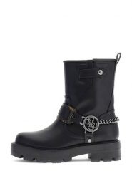 Guess Botki FLFYAZ ELE10 Czarny. Czarne botki Guess, z aplikacjami, ze skóry, bez obcasa, na płaskiej podeszwie, bez zapięcia. Za 674.99 zł.