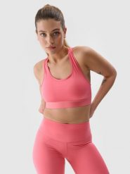 4F Biustonosz treningowy z niskim wsparciem z materiału z recyklingu damski - różowy XS. Czerwone biustonosze sportowe 4f, bez wzorów, z dzianiny, na fitness i siłownię. W wyprzedaży za 59.99 zł.