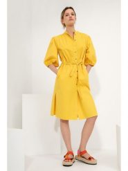 Josephine & Co Sukienka "Greta" w kolorze żółtym rozmiar: 34. Żółte sukienki Josephine & Co, na co dzień, bez wzorów, z bawełny, bez kołnierzyka, bez ramiączek, midi, proste. Za 194.61 zł.