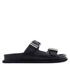 Klapki Tamaris. Czarne klapki Tamaris, bez wzorów, bez obcasa, bez zapięcia. Za 296.99 zł.