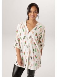 Aniston Bluzka w kolorze kremowym ze wzorem rozmiar: 54. Brązowe bluzki Aniston, bez wzorów, z wiskozy, bez kołnierzyka, bez ramiączek. Za 173.99 zł.