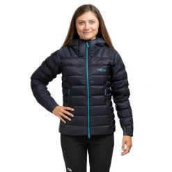 Kurtka trekkingowa puchowa damska Electron Pro Women. Niebieskie kurtki RAB, bez wzorów, z puchu, sportowe, bez kaptura. Za 1,449.99 zł.