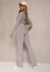 Jasnoszare Legginsy Dzwony High Waist Orruvana. Szare legginsy Renee, bez wzorów, z jeansu. Za 69.99 zł.
