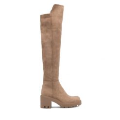 Kozaki DeeZee. Brązowe kozaki DeeZee, bez wzorów, bez obcasa, na słupku, bez zapięcia. Za 159.99 zł.
